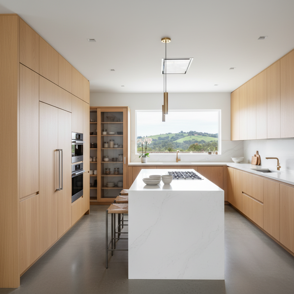 Upscale kitchen with integrated Thermador-style appliances